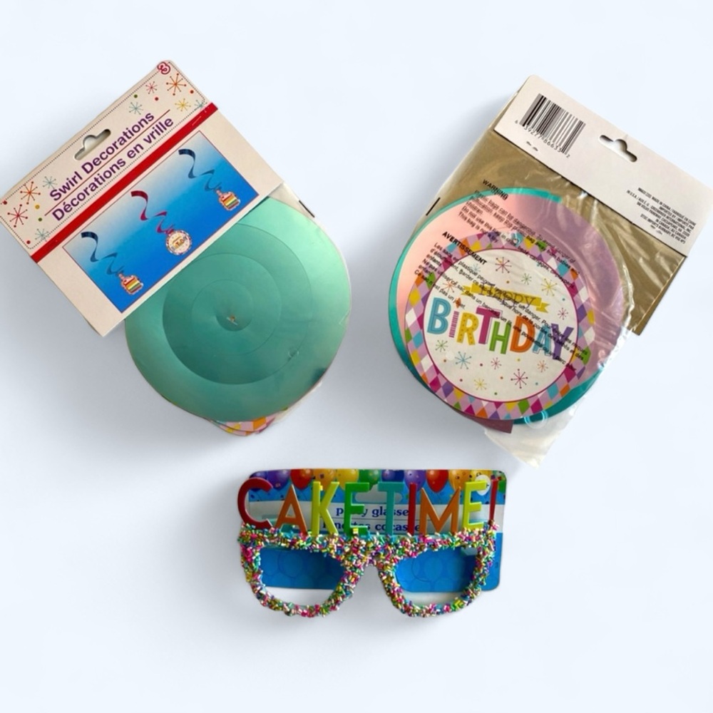CAKE TIME! Party Glasses & 2-3pk Swirl Decorations For Birthday Celebrations‎